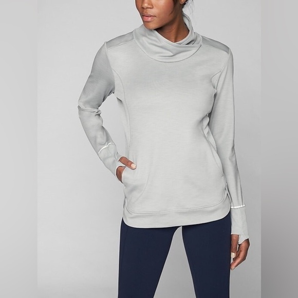 Athleta Sweaters - Athleta Light Gray mock Neck workout top kangaroo pockets thumb holes athleisure
